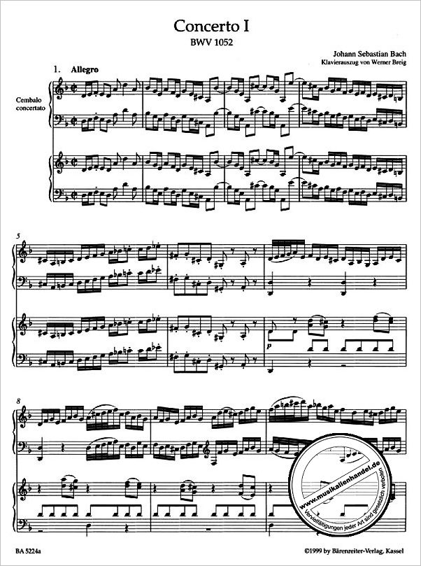 Notenbild für BA 5224-90 - Konzert 1 d-moll BWV 1052