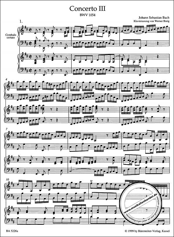 Notenbild für BA 5226-90 - Konzert 3 D-Dur BWV 1054