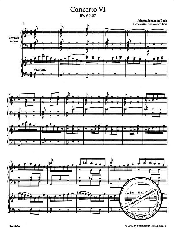 Notenbild für BA 5229-90 - Konzert 6 F-Dur BWV 1057