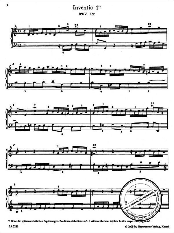Notenbild für BA 5241 - INVENTIONEN + SINFONIEN BWV 772-801