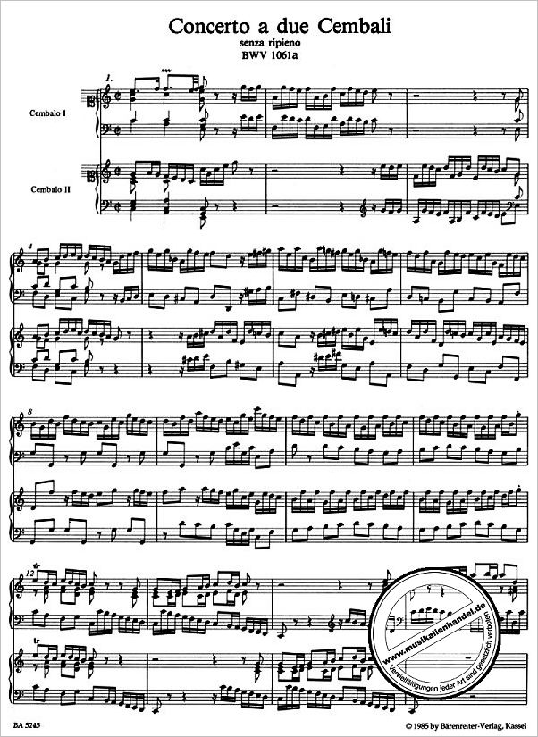 Notenbild für BA 5245 - CONCERTO A DUE CEMBALI SENZA RIPIENO BWV 1061A