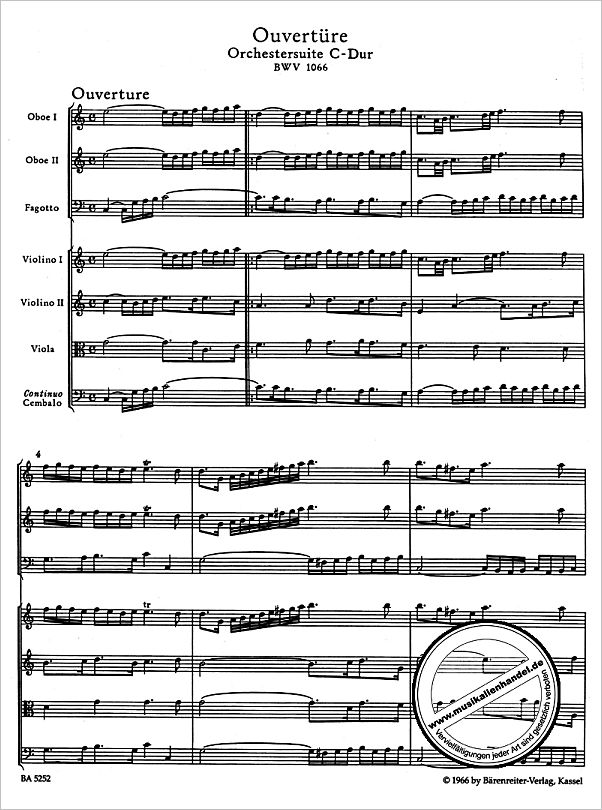 Notenbild für BA 5252 - OUVERTUERE (ORCHESTERSUITE) 1 C-DUR BWV 1066