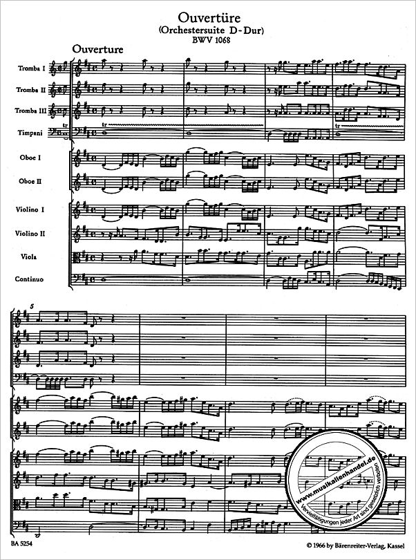 Notenbild für BA 5254 - OUVERTUERE (ORCHESTERSUITE) 3 D-DUR BWV 1068