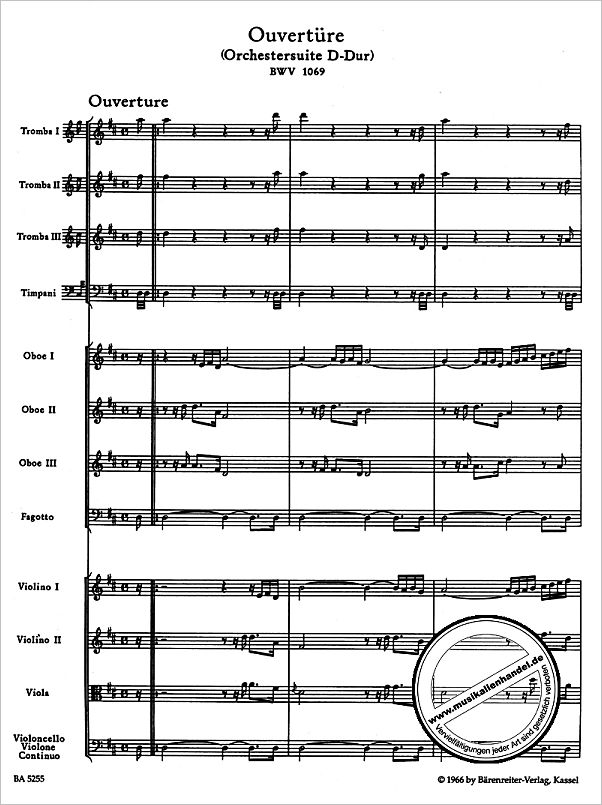 Notenbild für BA 5255 - OUVERTUERE (ORCHESTERSUITE) 4 D-DUR BWV 1069