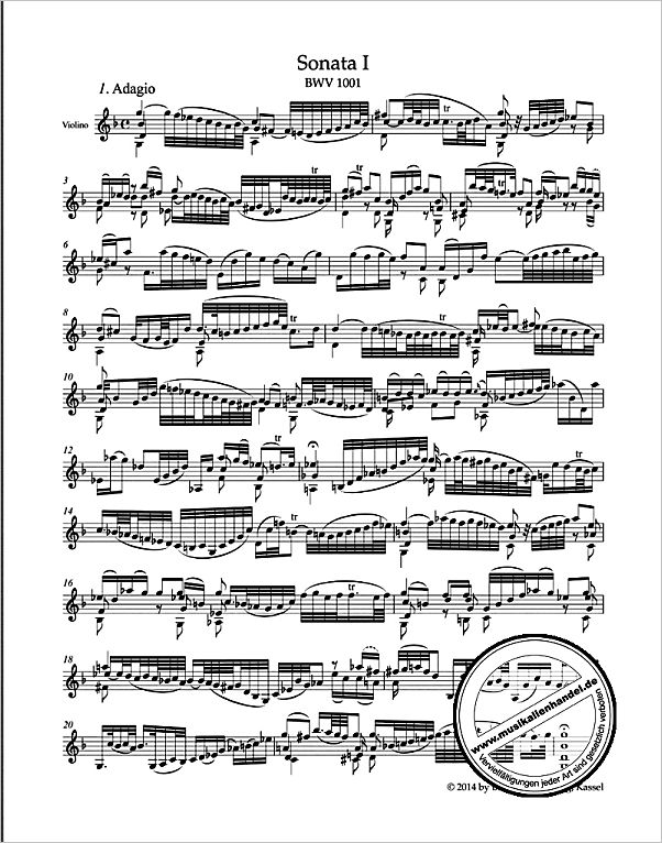 Notenbild für BA 5256 - 3 Sonaten + 3 Partiten BWV 1001-1006