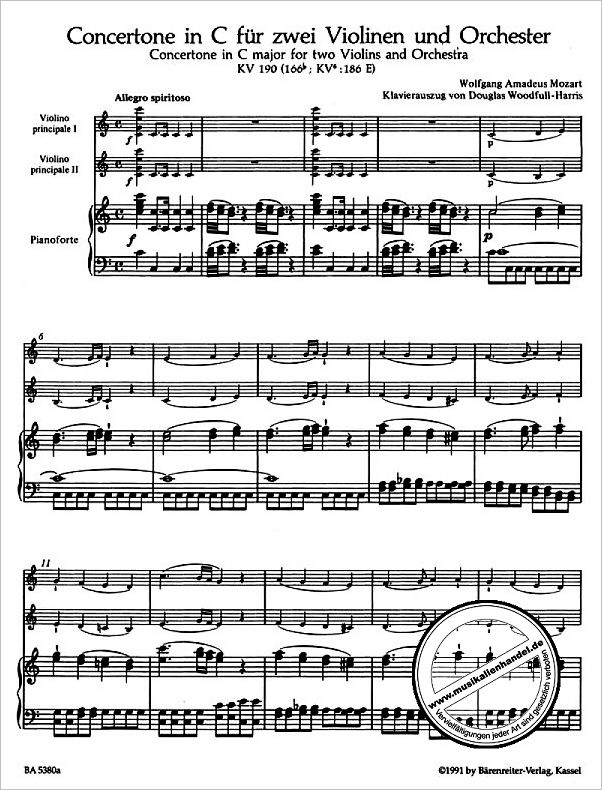 Notenbild für BA 5380-90 - Concertone C-Dur KV 190 (186e)