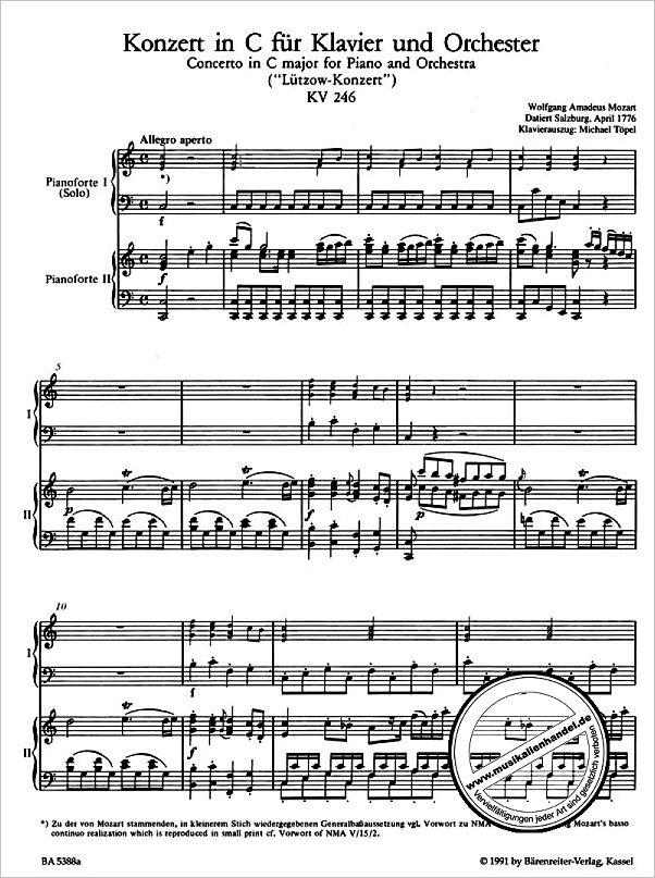 Notenbild für BA 5388-90 - Konzert 8 C-Dur KV 246
