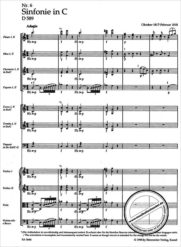 Notenbild für BA 5646 - SINFONIE 6 C-DUR D 589