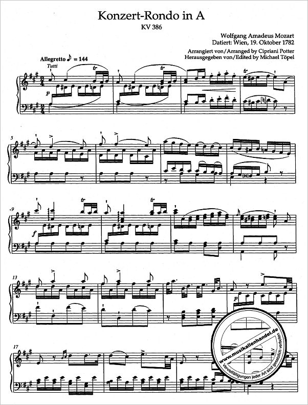 Notenbild für BA 5768 - RONDO A-DUR KV 386 - KLAV ORCH