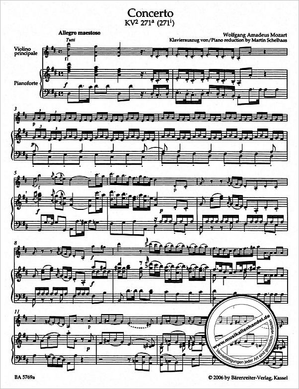 Notenbild für BA 5769-90 - Konzert D-Dur KV 271a (271i)