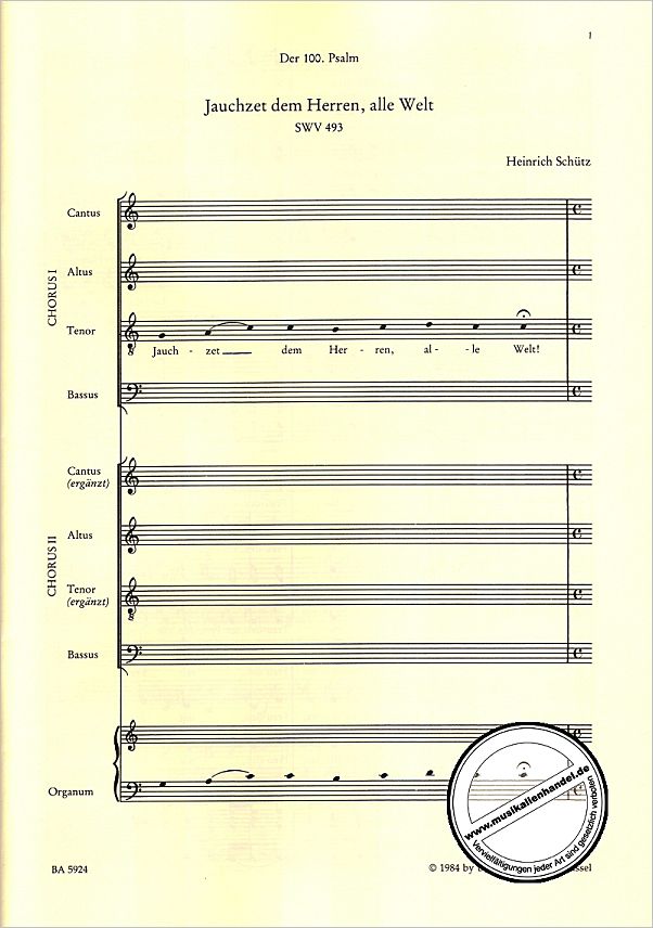 Notenbild für BA 5924 - JAUCHZET DEM HERREN ALLE WELT SWV 493