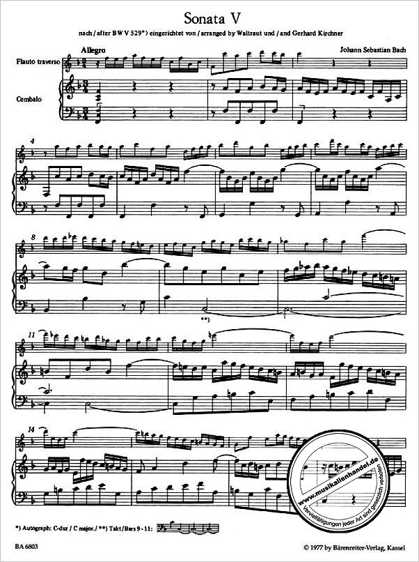 Notenbild für BA 6803 - 6 SONATEN 3 NACH BWV 529 530