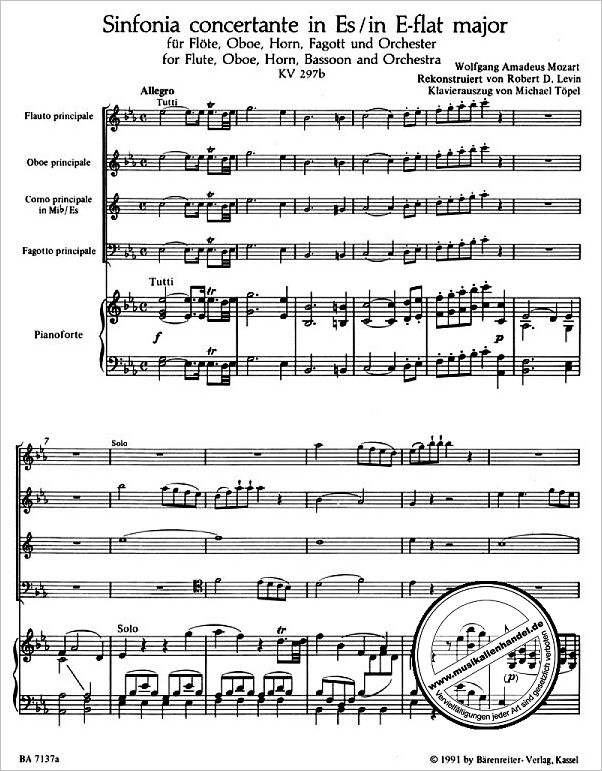 Notenbild für BA 7137-90 - Sinfonia concertante Es-Dur KV 297b