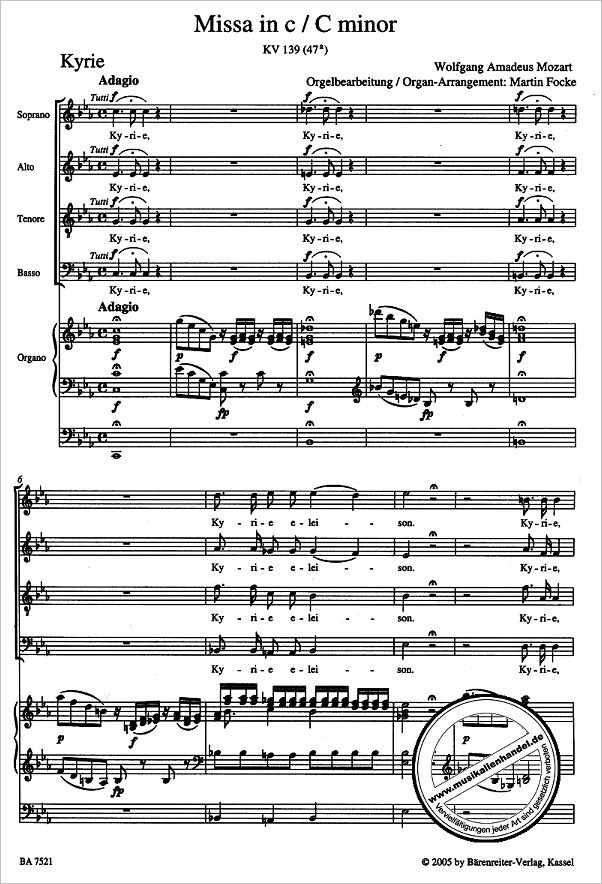 Notenbild für BA 7521 - MISSA SOLEMNIS C-MOLL KV 139 (47A)
