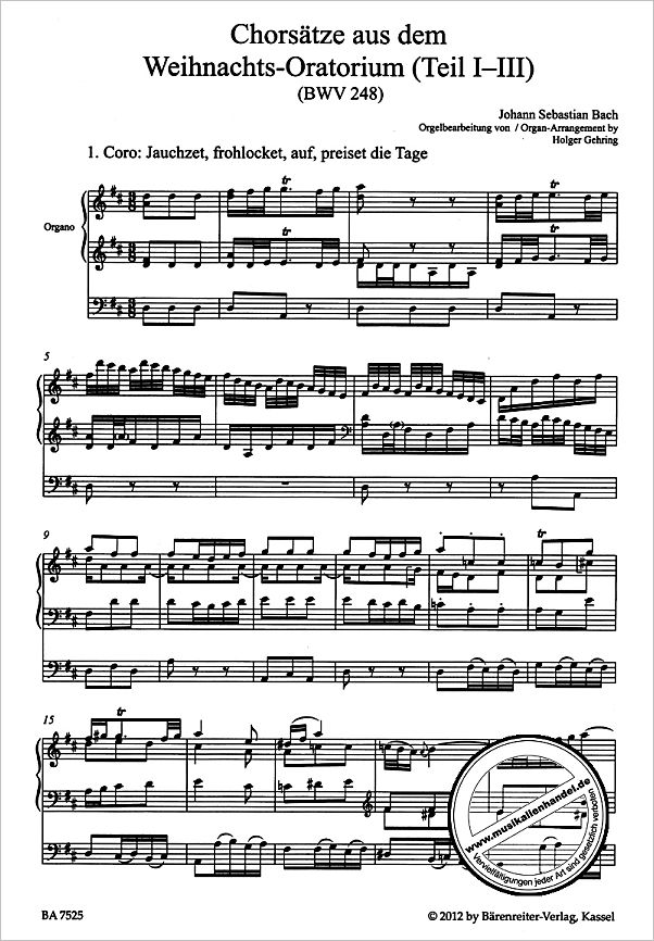 Notenbild für BA 7525 - CHORSAETZE AUS DEM WEIHNACHTSORATORIUM TEIL 1-3 BWV 248