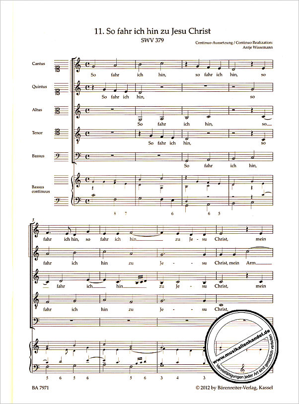 Notenbild für BA 7971 - SO FAHR ICH HIN ZU JESU CHRIST SWV 379