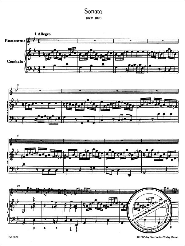 Notenbild für BA 8170 - SONATE G-MOLL BWV 1020