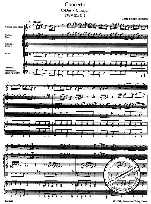 Notenbild für BA 8653 - KONZERT C-DUR TWV 51/C 2