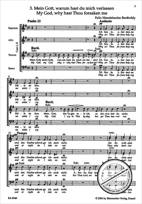 Notenbild für BA 8940 - MEIN GOTT WARUM HAST DU MICH VERLASSEN (PSALM 22)
