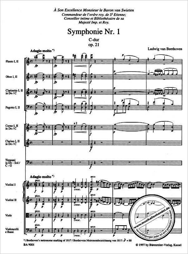 Notenbild für BA 9001 - SINFONIE 1 C-DUR OP 21