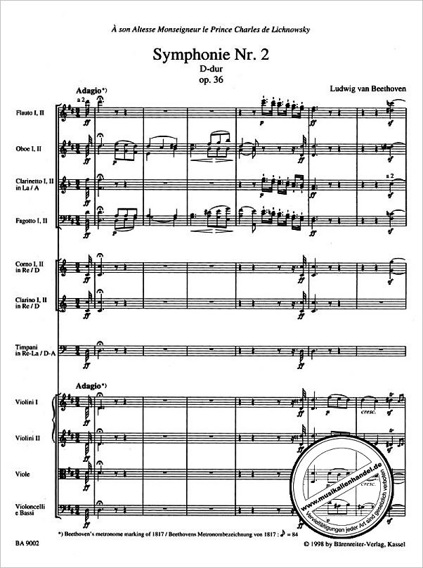 Notenbild für BA 9002 - SINFONIE 2 D-DUR OP 36