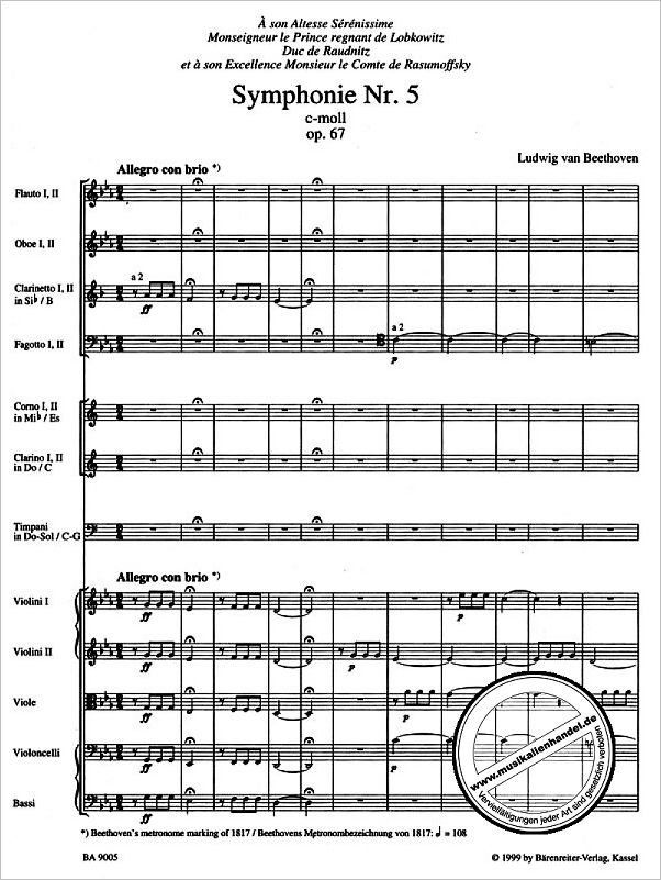 Notenbild für BA 9005 - SINFONIE 5 C-MOLL OP 67 (SCHICKSAL)