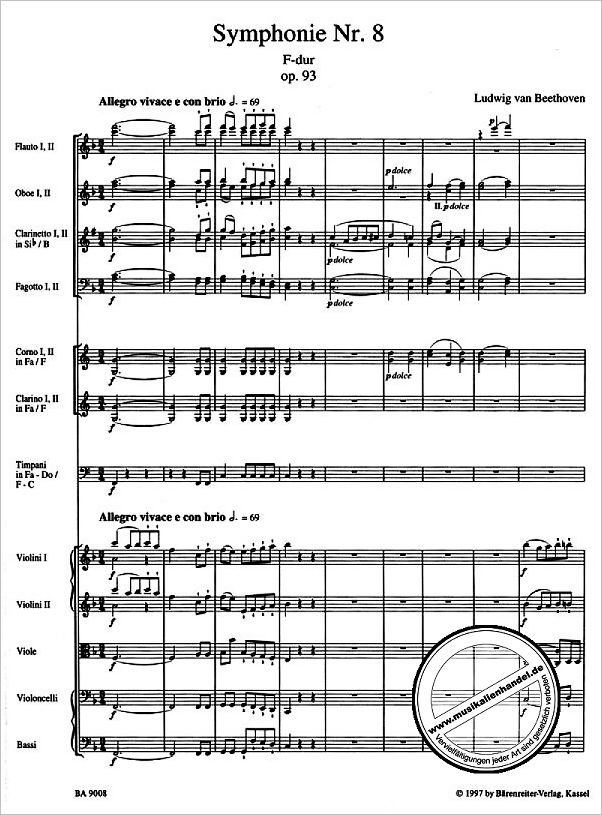 Notenbild für BA 9008 - SINFONIE 8 F-DUR OP 93