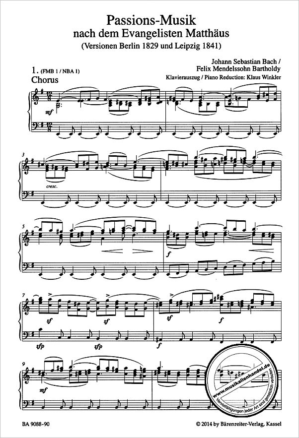 Notenbild für BA 9088-90 - MATTHAEUS PASSION BWV 244 - FASSUNG BERLIN 1829 + LEIPZIG 1841