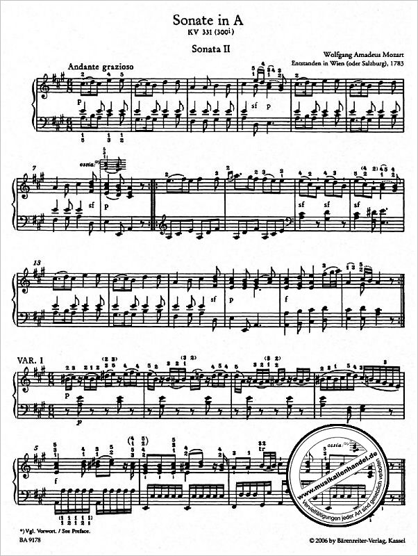 Notenbild für BA 9178 - SONATE 11 A-DUR KV 331 (300I) (ALLA TURCA)