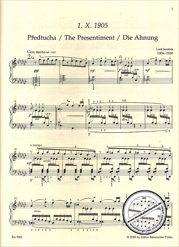 Notenbild für BA 9501 - 1 X 1905 (SONATE)