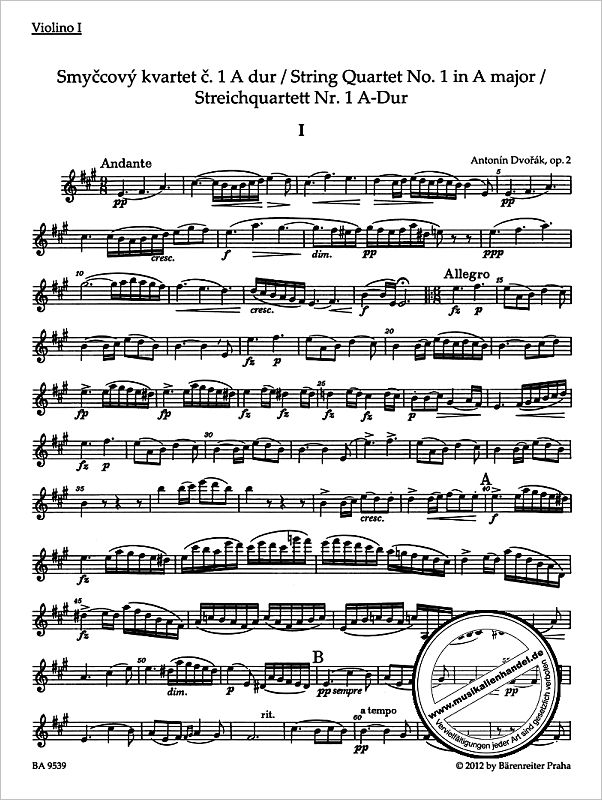 Notenbild für BA 9539 - QUARTETT 1 A-DUR OP 2