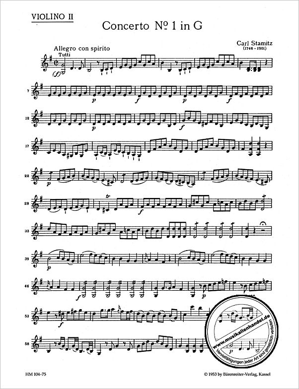 Notenbild für BAHM 104-75 - Konzert 1 G-Dur