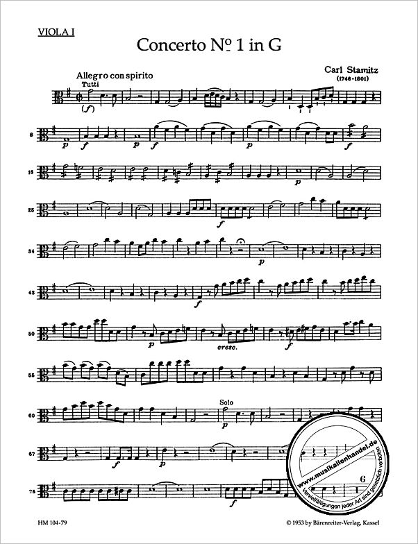 Notenbild für BAHM 104-79 - Konzert 1 G-Dur