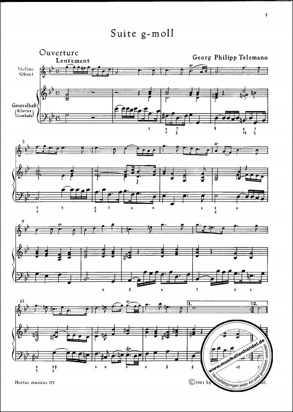 Notenbild für BAHM 175 - SUITE G-MOLL (DER GETREUE MUSIK