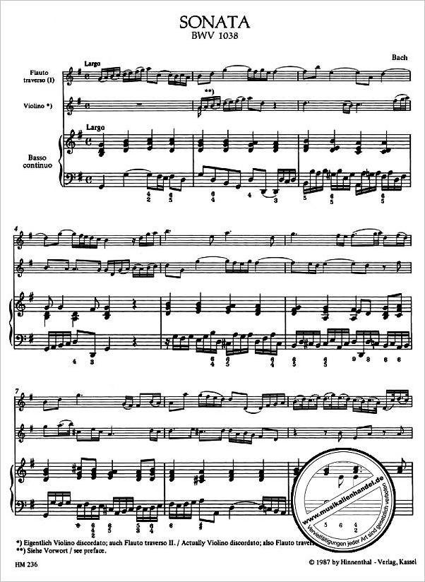 Notenbild für BAHM 236 - TRIOSONATE G-DUR BWV 1038