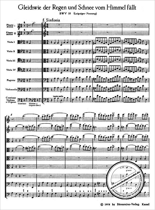 Notenbild für BATP 1018 - KANTATE 18 GLEICHWIE DER REGEN UND SCHNEE VOM HIMMEL FAELLT BWV 1