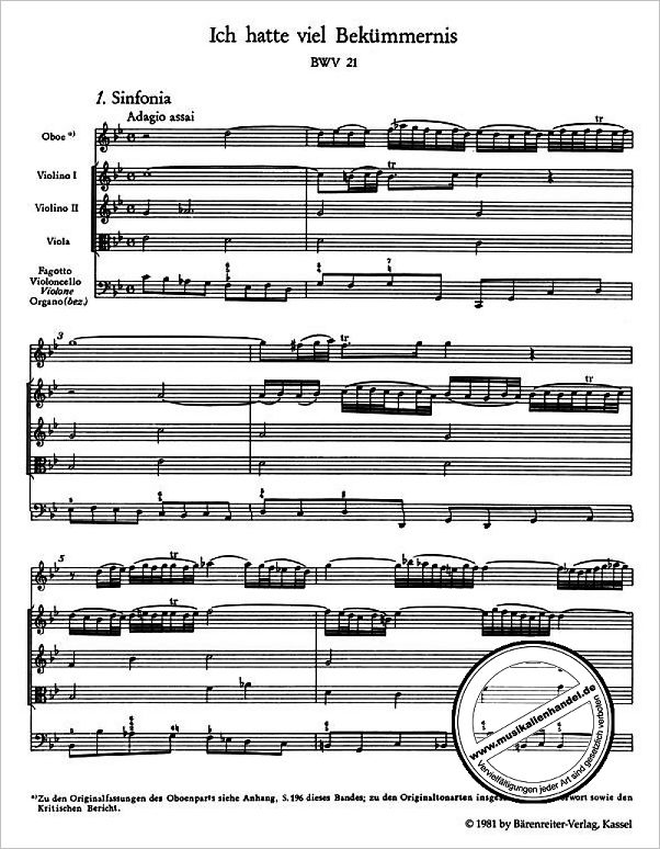 Notenbild für BATP 1021 - KANTATE 21 ICH HATTE VIEL BEKUEMMERNIS BWV 21