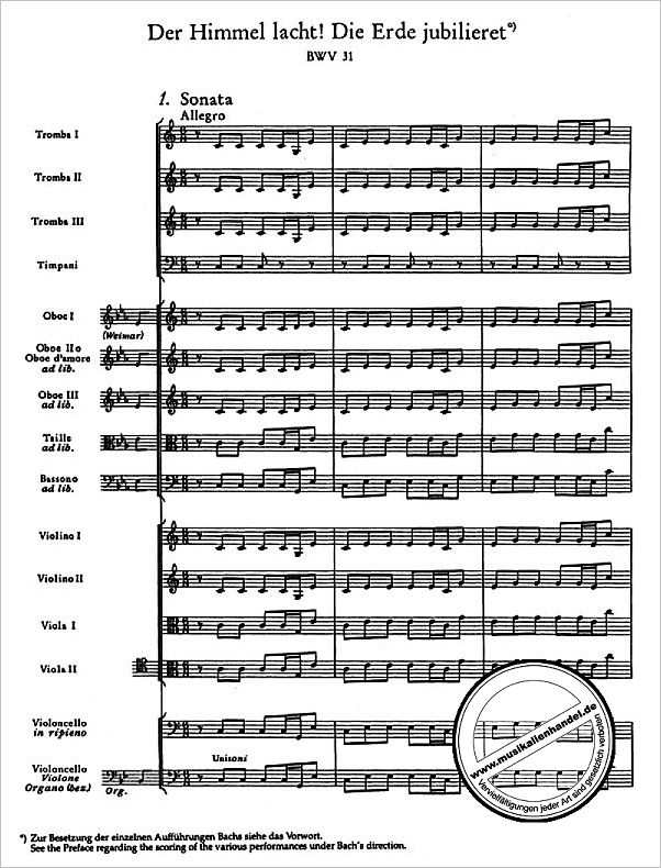 Notenbild für BATP 1031 - KANTATE 31 DER HIMMEL LACHT DIE ERDE JUBILIERET BWV 31