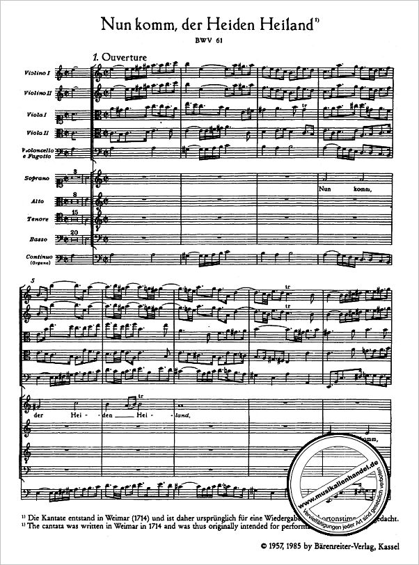 Notenbild für BATP 1061 - KANTATE 61 NUN KOMM DER HEIDEN HEILAND BWV 61