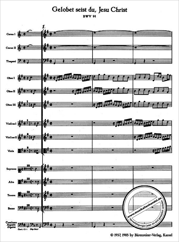 Notenbild für BATP 1091 - KANTATE 91 GELOBET SEIST DU JESU CHRIST BWV 91