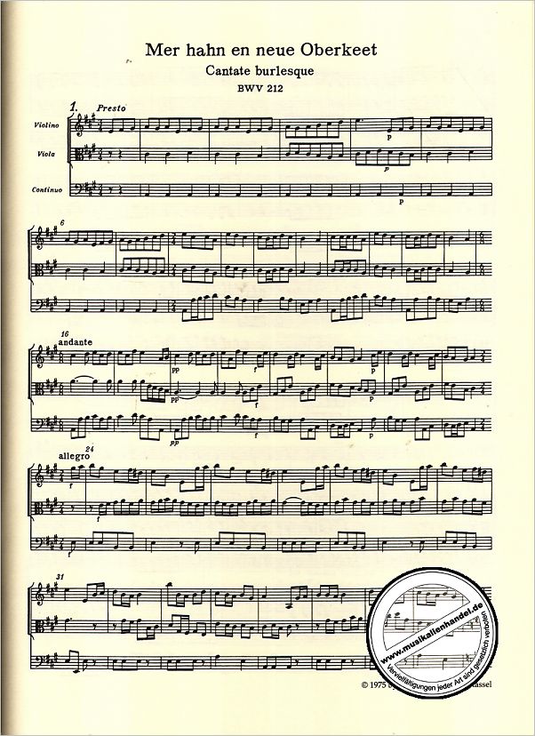 Notenbild für BATP 1212 - KANTATE 212 MER HAHN EN NEUE OBERKEET BWV 212 (BAUERNKANTATE)