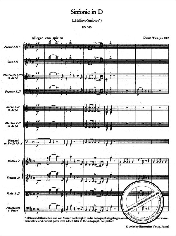 Notenbild für BATP 180 - SINFONIE 35 D-DUR KV 385 (HAFFNER)