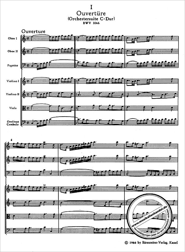 Notenbild für BATP 192 - OUVERTUERE (ORCHESTERSUITE) 1 C-DUR BWV 1066