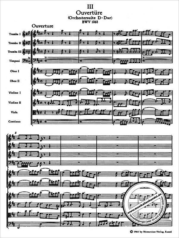 Notenbild für BATP 194 - OUVERTUERE (ORCHESTERSUITE) 3 D-DUR BWV 1068