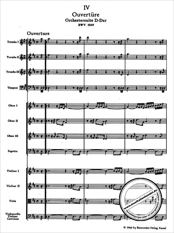Notenbild für BATP 195 - OUVERTUERE (ORCHESTERSUITE) 4 D-DUR BWV 1069