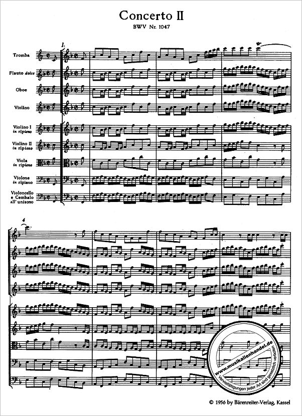 Notenbild für BATP 4 - BRANDENBURGISCHES KONZERT 2 F-DUR BWV 1047