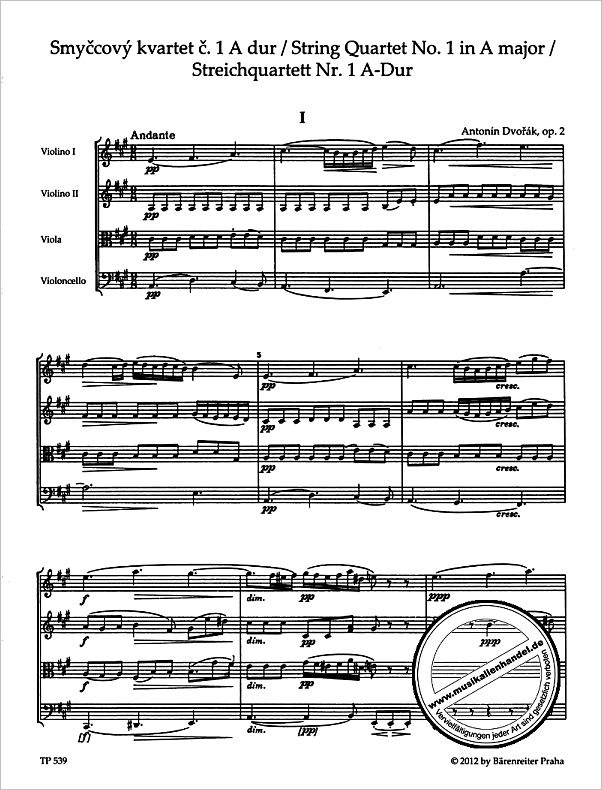 Notenbild für BATP 539 - QUARTETT 1 A-DUR OP 2