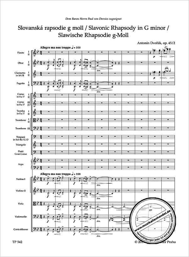 Notenbild für BATP 542 - Slawische Rhapsodie g-moll op 45/2