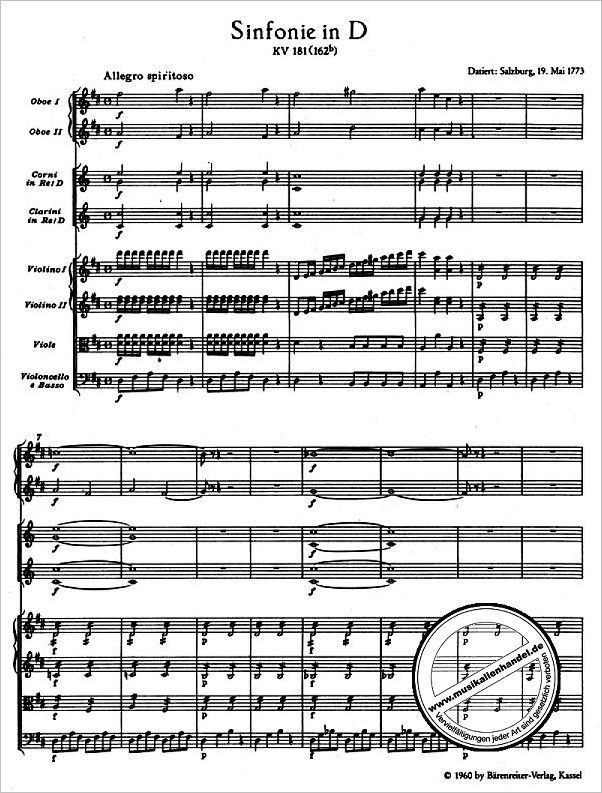 Notenbild für BATP 74 - SINFONIE 23 D-DUR KV 181