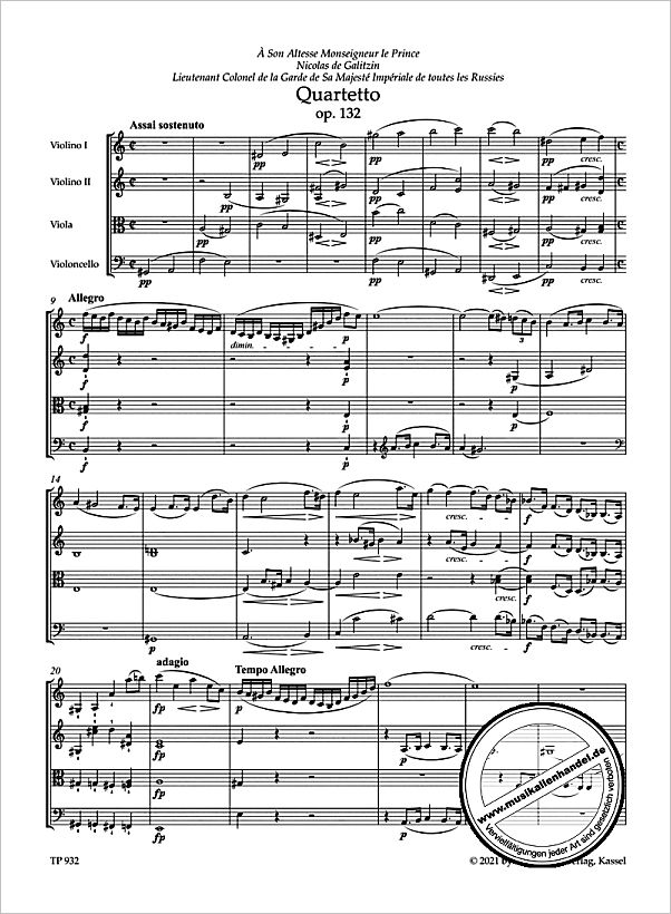 Notenbild für BATP 932 - Quartett a-moll op 132